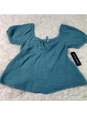 Derek Heart Babydoll Top Womens S Blue Stretchy Y2K NWT